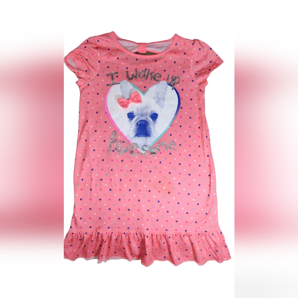 I Wake Up Awesome With Pug Girl's Pink Nightgown Size XSMALL/ 5-6